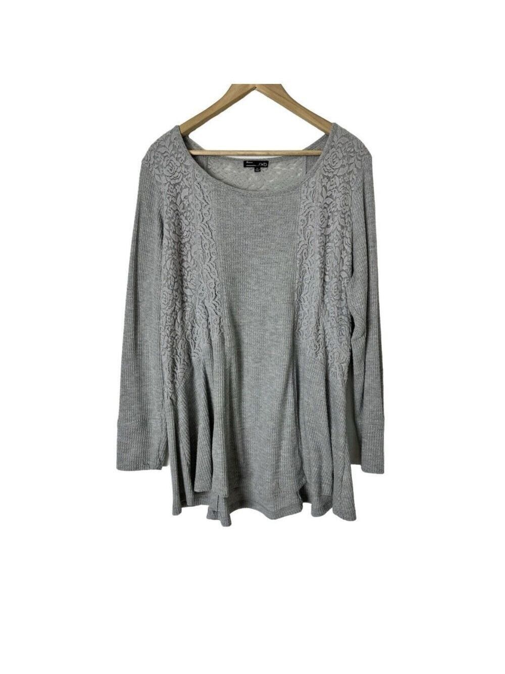 RXB Women's Embroidered Pullover Knitted Sweater Long Sleeves Gray Size 2X Boho